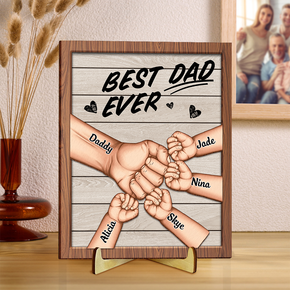 Personalized Fist Bump Name Wooden Plaque, Gift for Dad - Wooden Gaming Dad Name Art Frame For Father