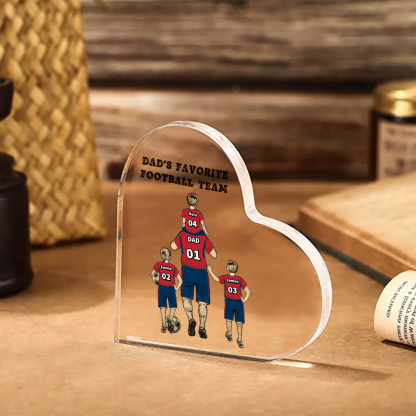 Father’s Day Acrylic Family Plaque  – Custom Family Football Team Heart Decor, Personalized Dad Gift