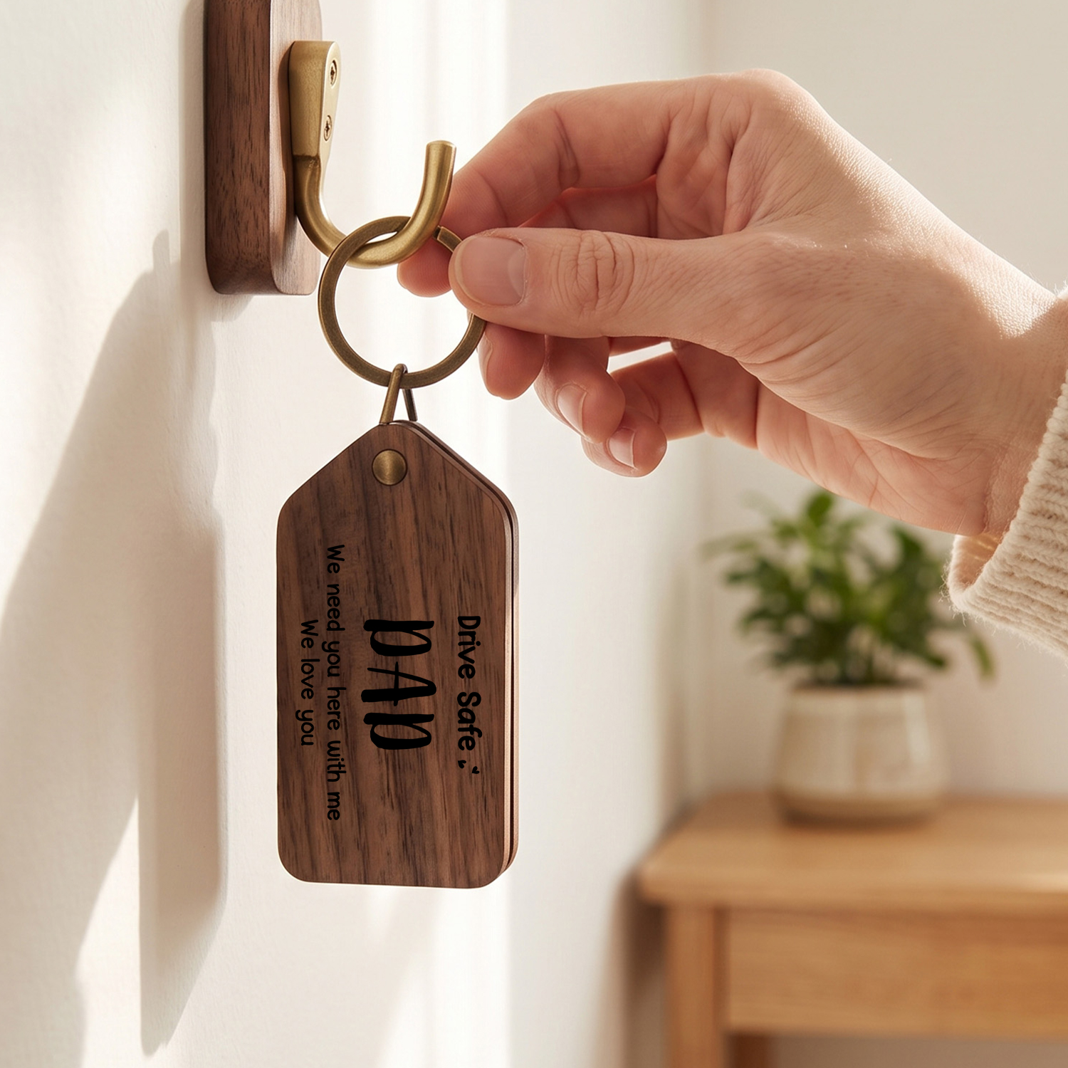 Personalized Wooden Photo Keychain Drive Safe Dad