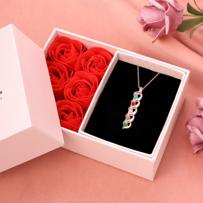 Personalized Birthstones Necklace Set With Rose Gift Box-Custom Cascading Pendant Necklace Engraving 1-10 Names Gifts for Her | Jessemade