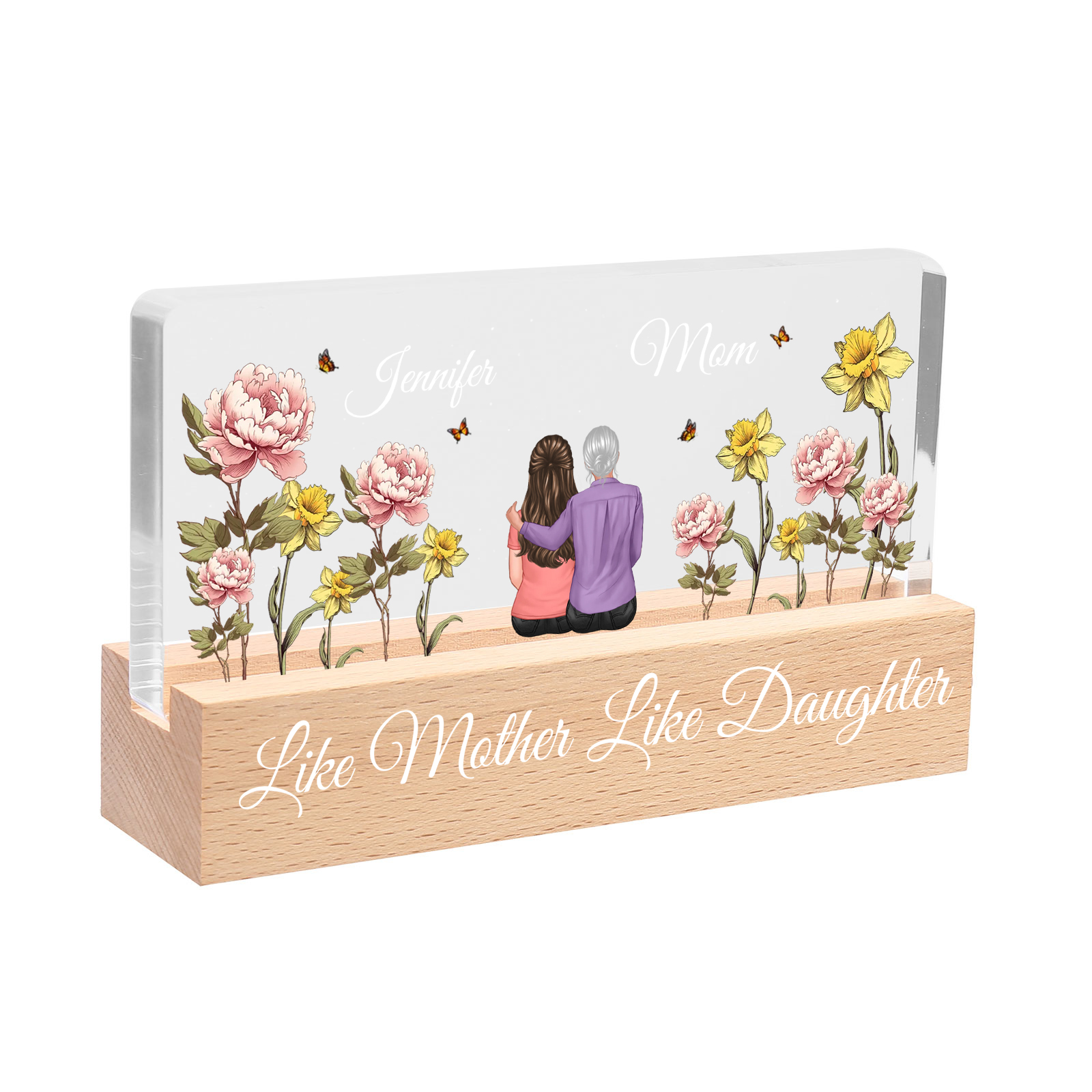 To My Mom -  LED Light with Personalized Names, Birth Flowers & Outfits - Meaningful Mother’s Day Gift 