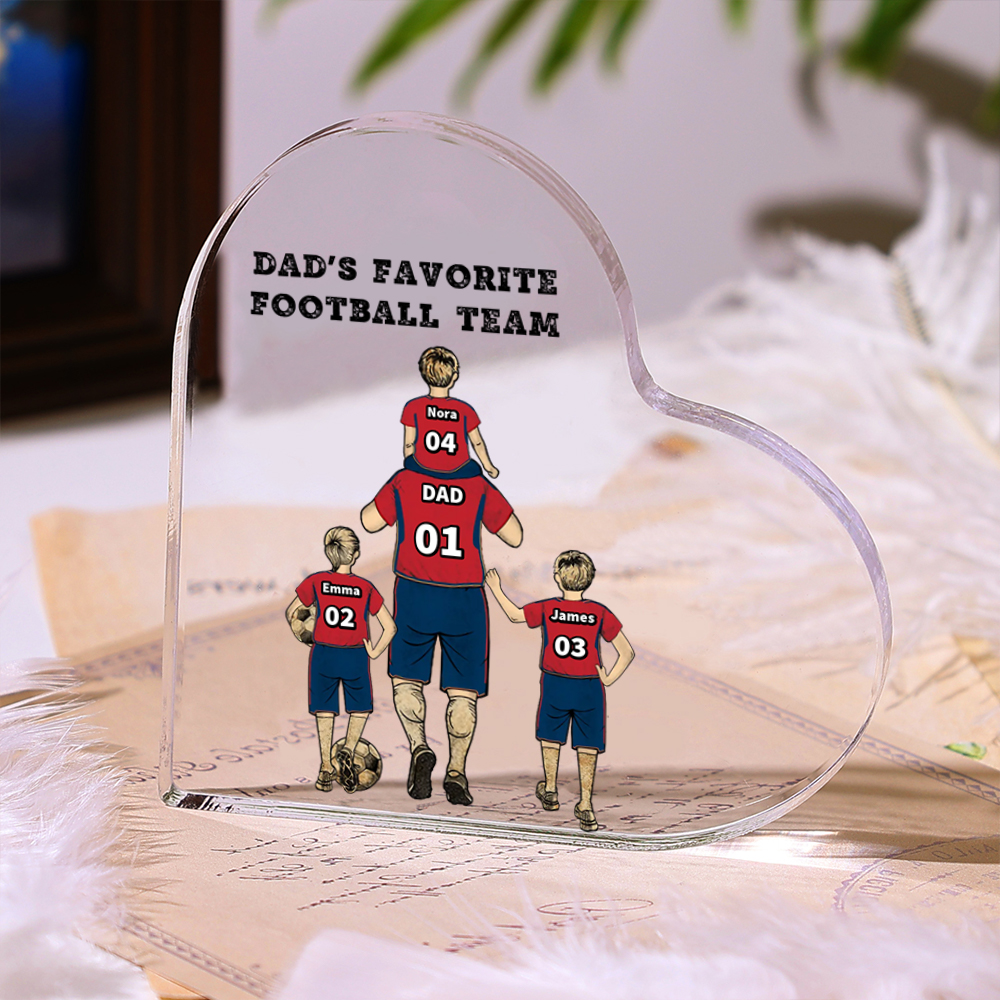 Father’s Day Acrylic Family Plaque  – Custom Family Football Team Heart Decor, Personalized Dad Gift