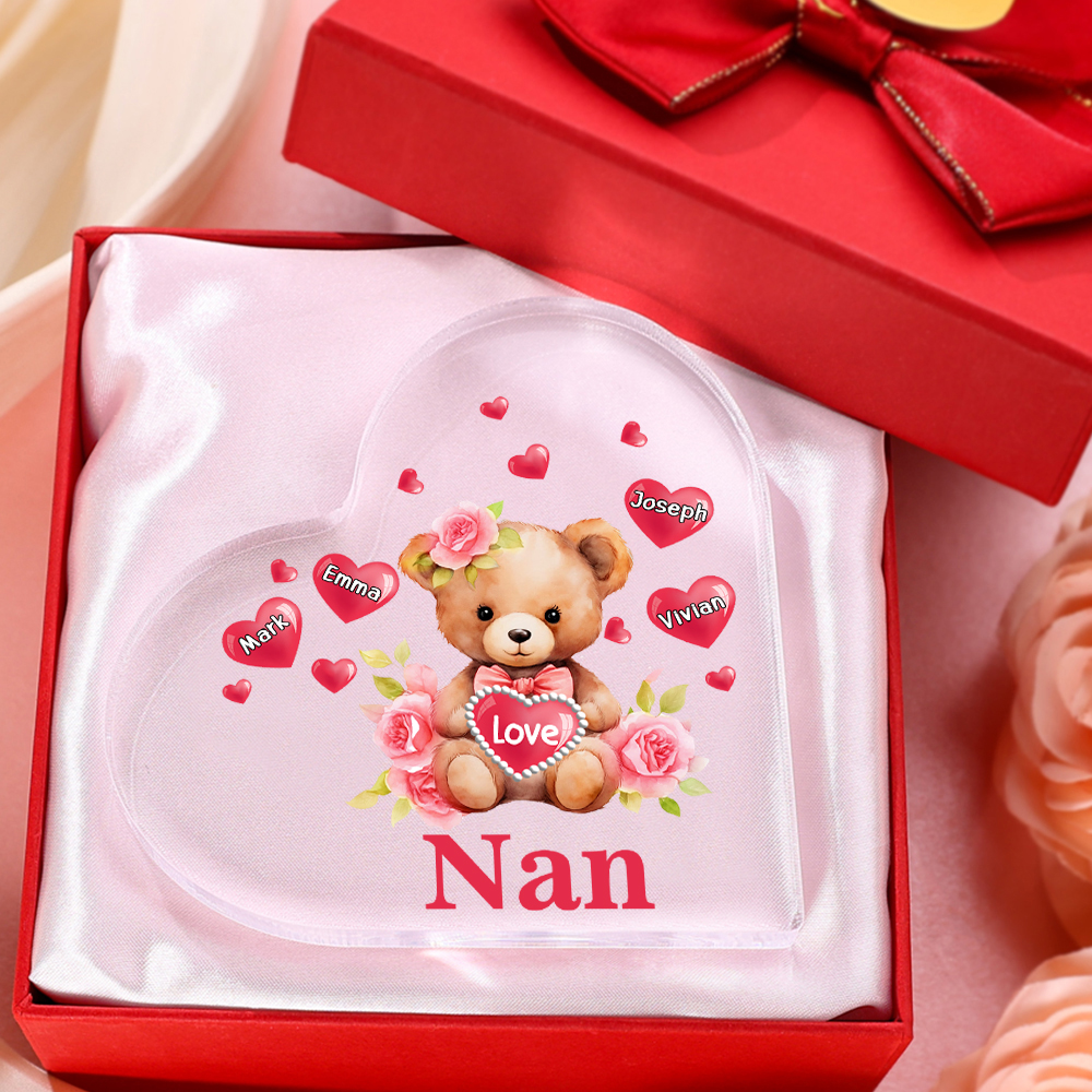 4 Names-Personalized Bear Acrylic Heart Keepsake Custom Text Acrylic Plaque Ornaments Gifts for Nan