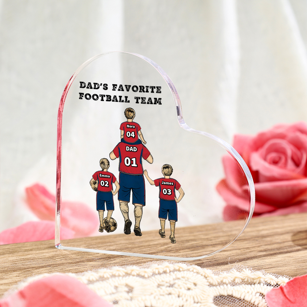 Father’s Day Acrylic Family Plaque  – Custom Family Football Team Heart Decor, Personalized Dad Gift