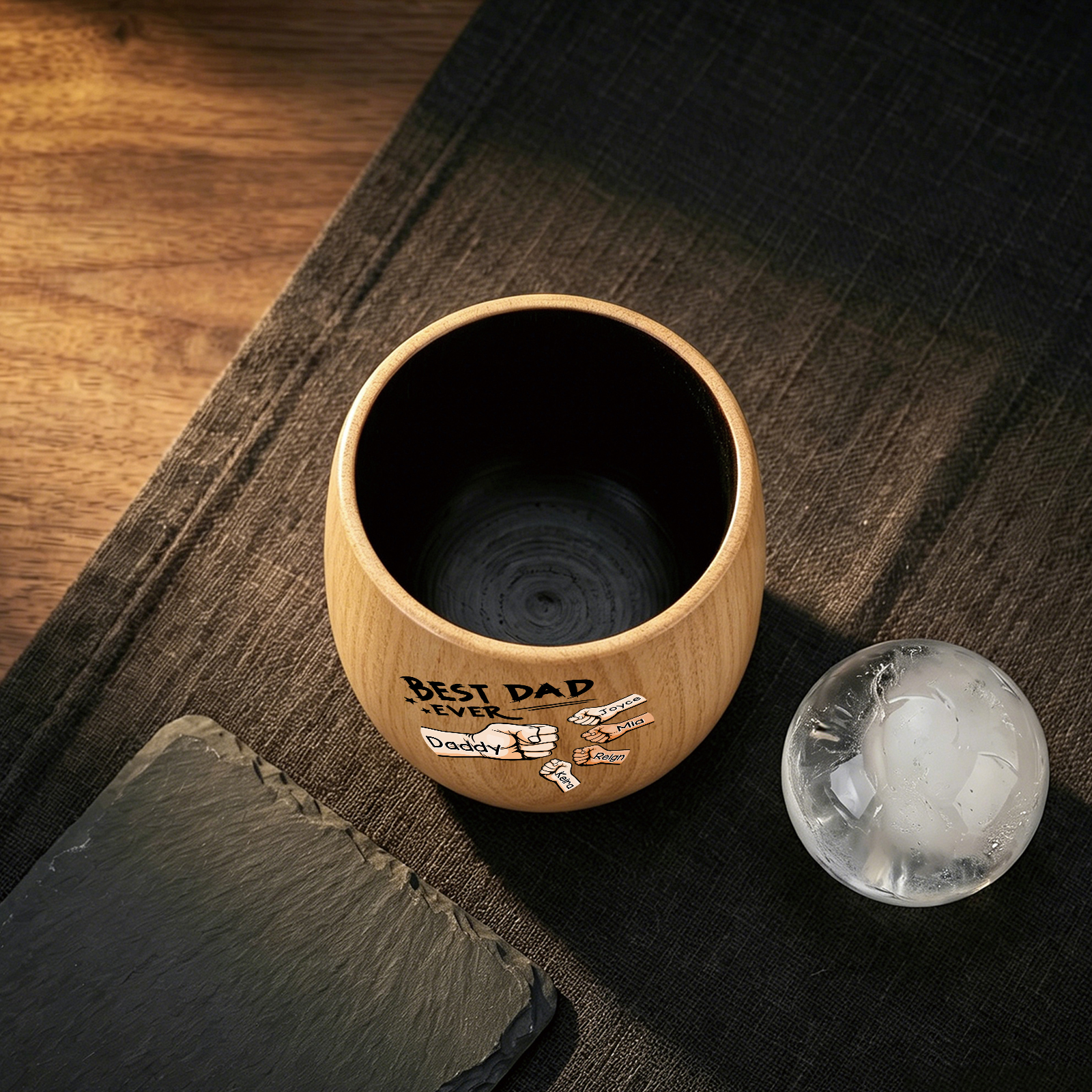 Personalized Wooden Whiskey Cup Custom with 2-6 Fist Bumps and Names