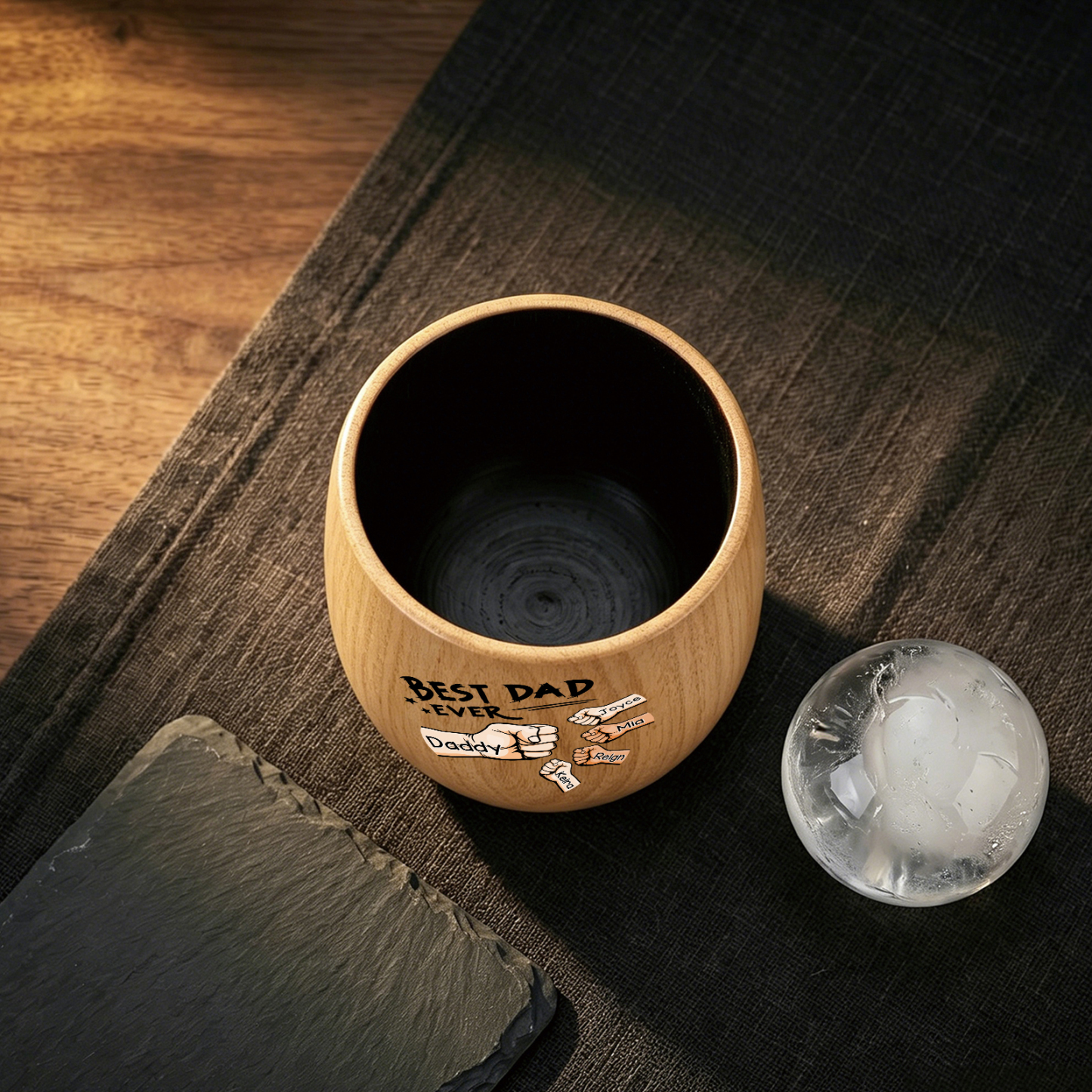 Personalized Wooden Whiskey Cup Custom with 2-6 Fist Bumps and Names