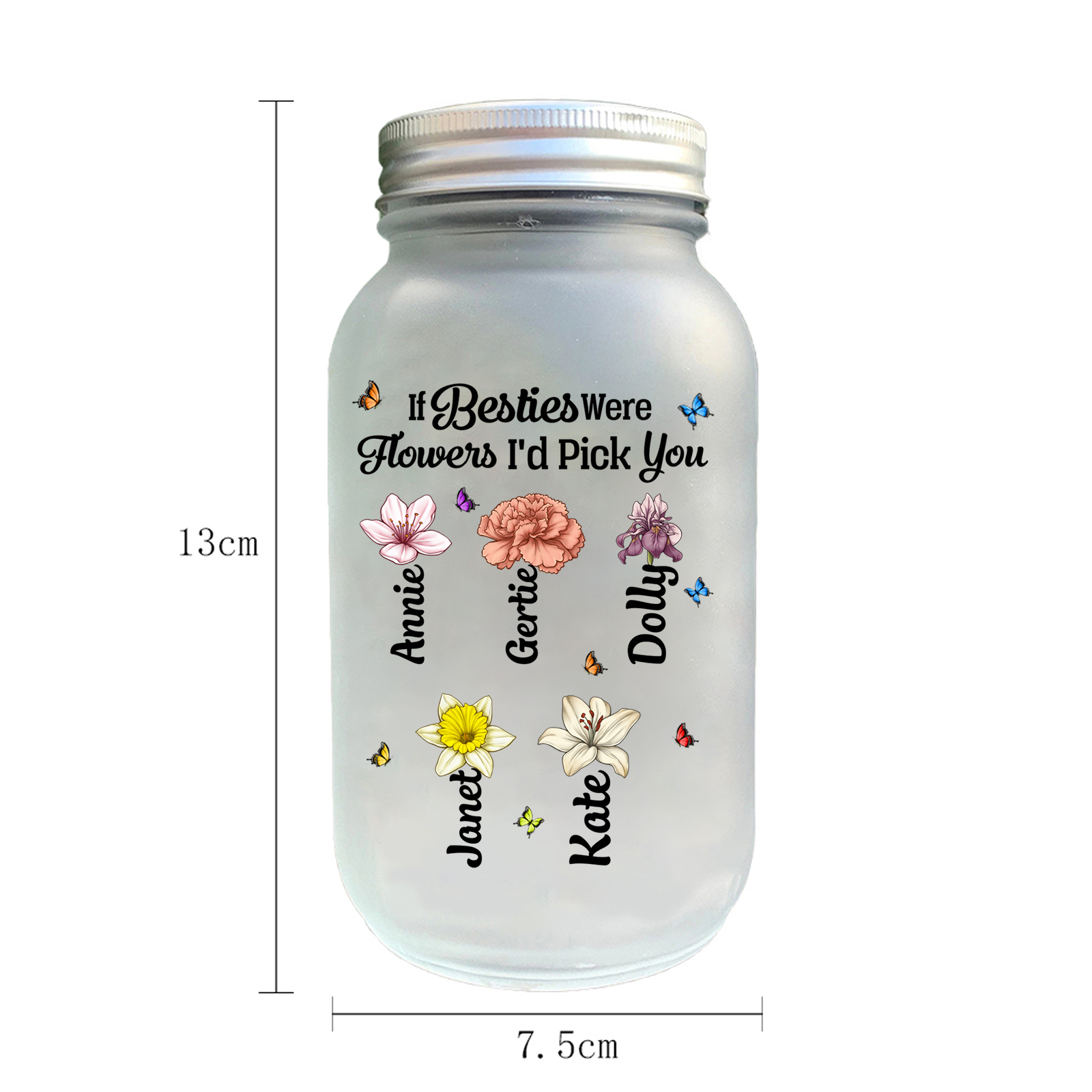 Personalised Mason Jar Light with Custom Birth Flowers & Names – Christmas Gift for Best Friends | Jessmade
