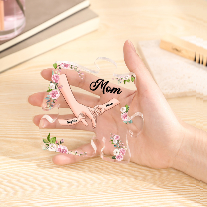 2 Name - Personalized Acrylic Heart Keepsake Customized Name Holding Hands Acrylic Plaque Ornament Mother's Day Gift for Mom
