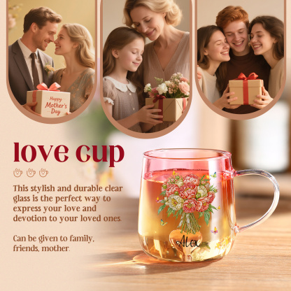 Custom Name Birth Flower Ombre Pink Glass Mug