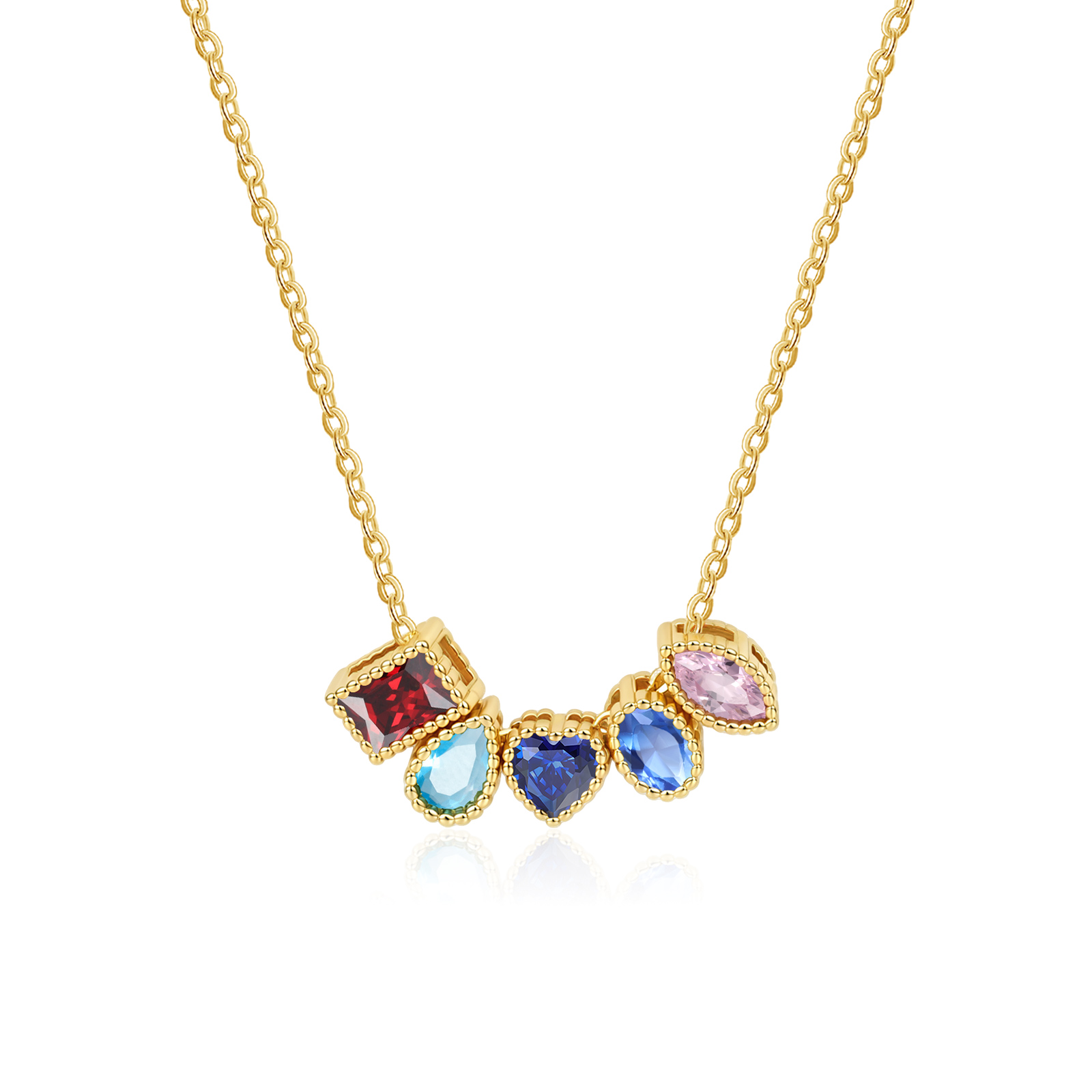 Personalized Birthstone Charm Necklace Customized with 1-6 Stones