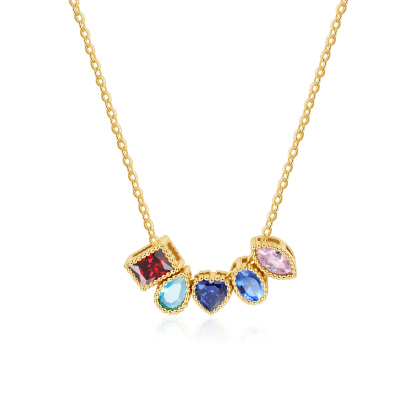 Personalized Birthstone Charm Necklace Customized with 1-6 Stones