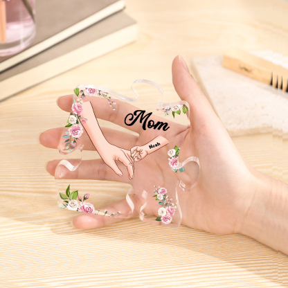 1 Name - Personalized Acrylic Heart Keepsake Customized Name Holding Hands Acrylic Plaque Ornament Mother's Day Gift for Mom