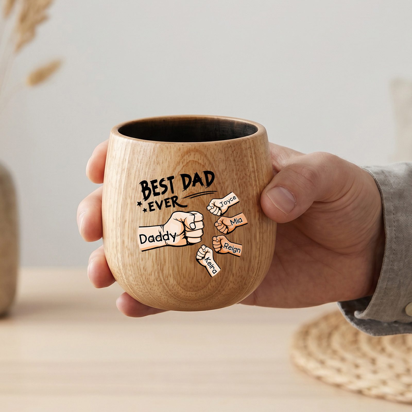 Personalized Wooden Whiskey Cup Custom with 2-6 Fist Bumps and Names