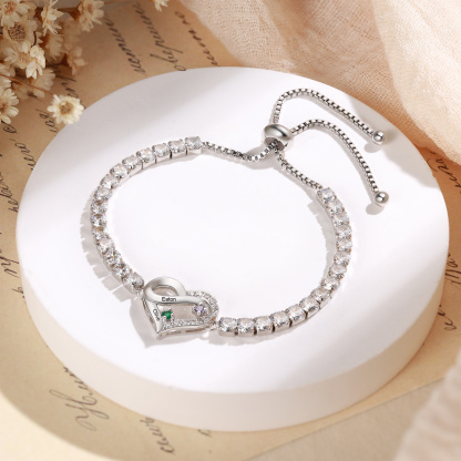 Personalized Infinity Heart Tennis Bracelet with 2–4 Names and Birthstones