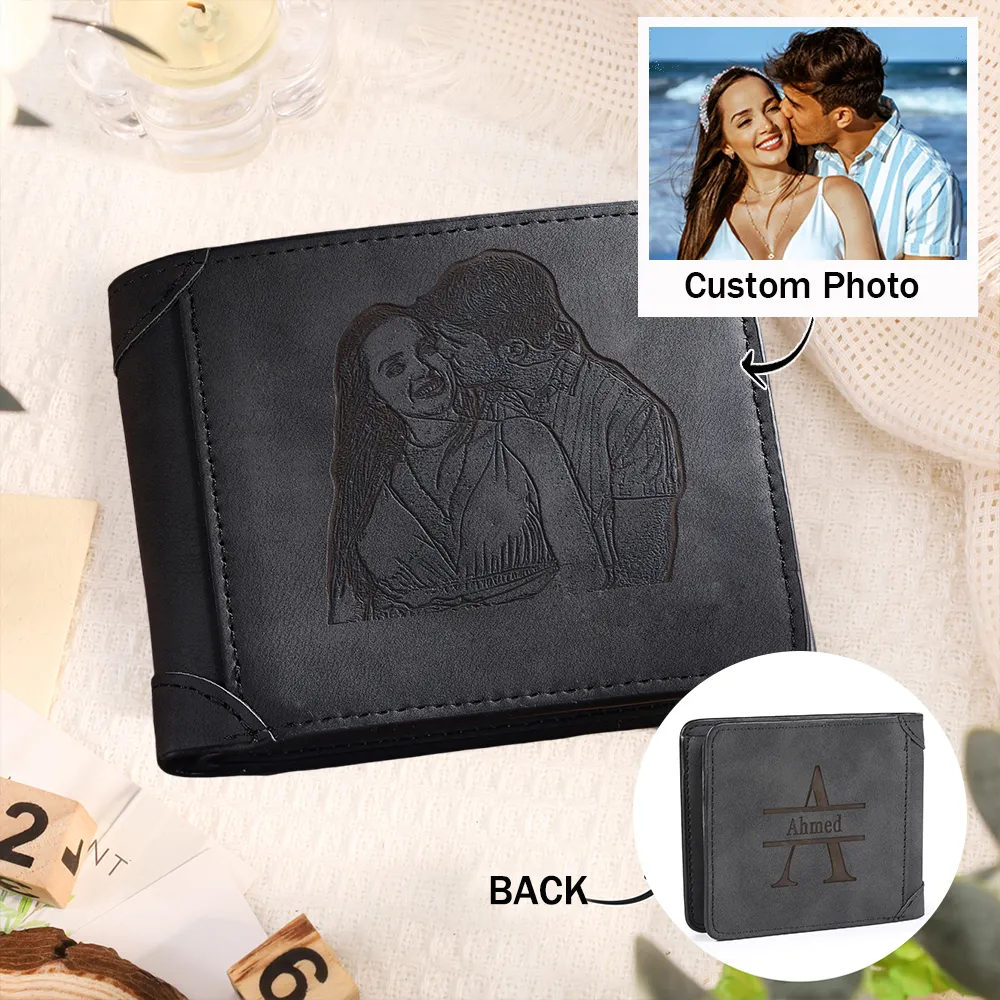Personalized Men's Wallet with Custom Photo & Name & Letter PU Leather Wallet Couple Gift for Him | Jessemade