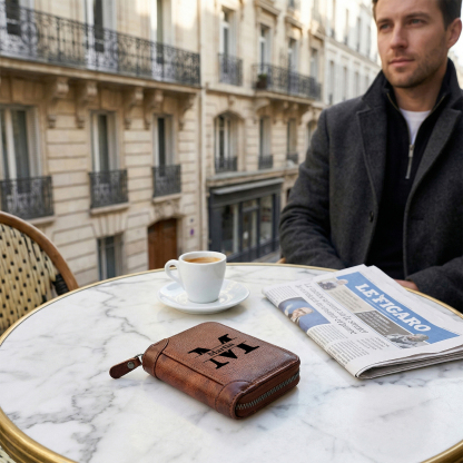 Personalized Genuine Leather Zip Card Holder Multiple Compartments with 9 Designs to Choose From