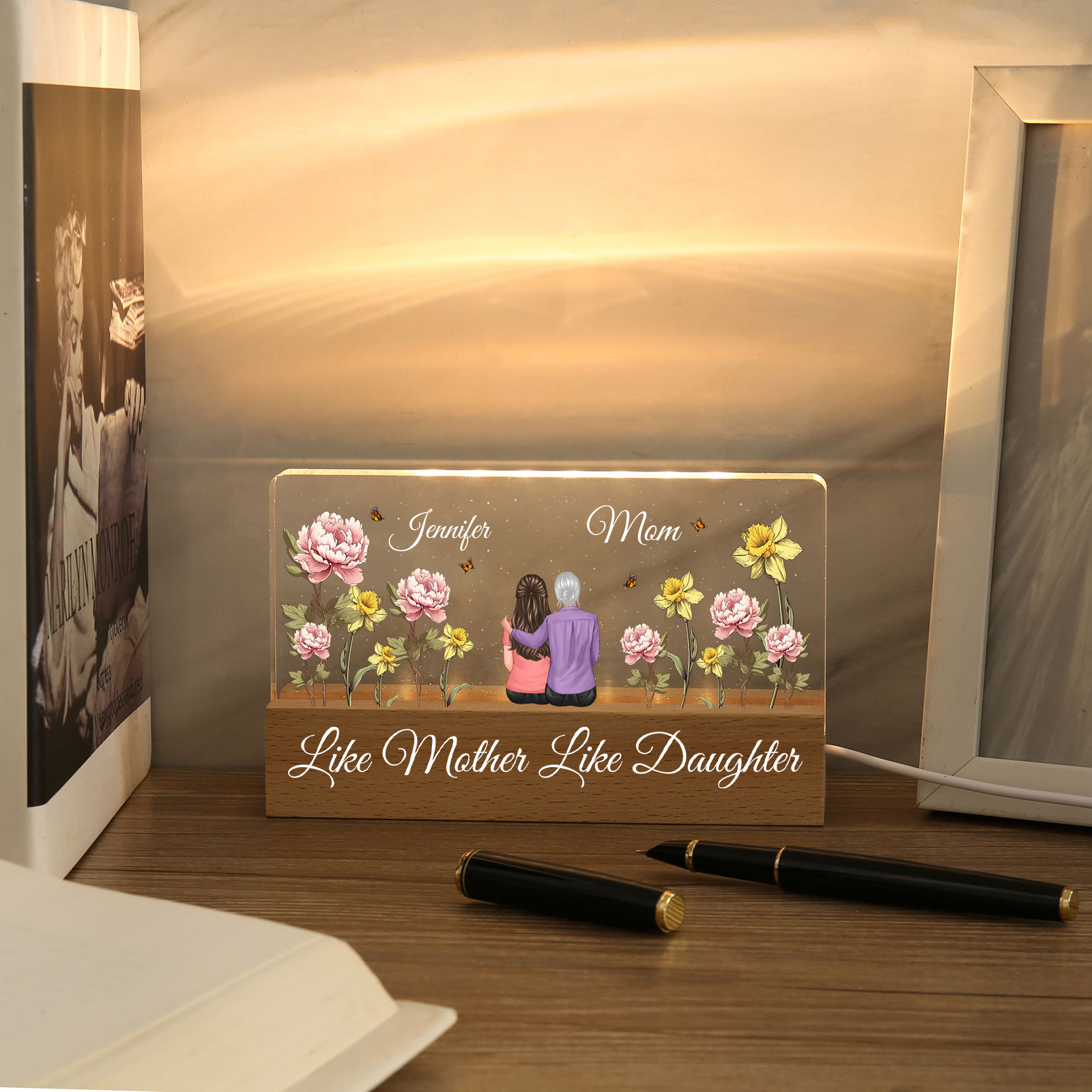 To My Mom -  LED Light with Personalized Names, Birth Flowers & Outfits - Meaningful Mother’s Day Gift 