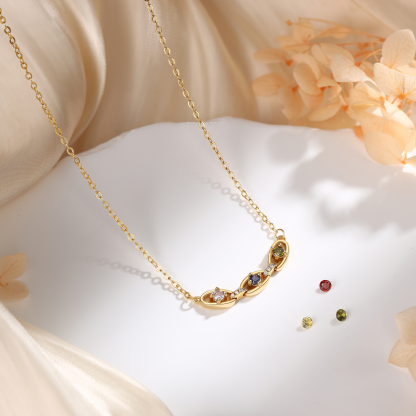 Personalized 2–5 Birthstones Gold Chain Necklace for Women