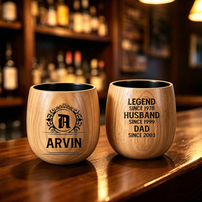 Personalized Wooden Whiskey Tumbler Engraved Name Cup for Dad or Grandpa