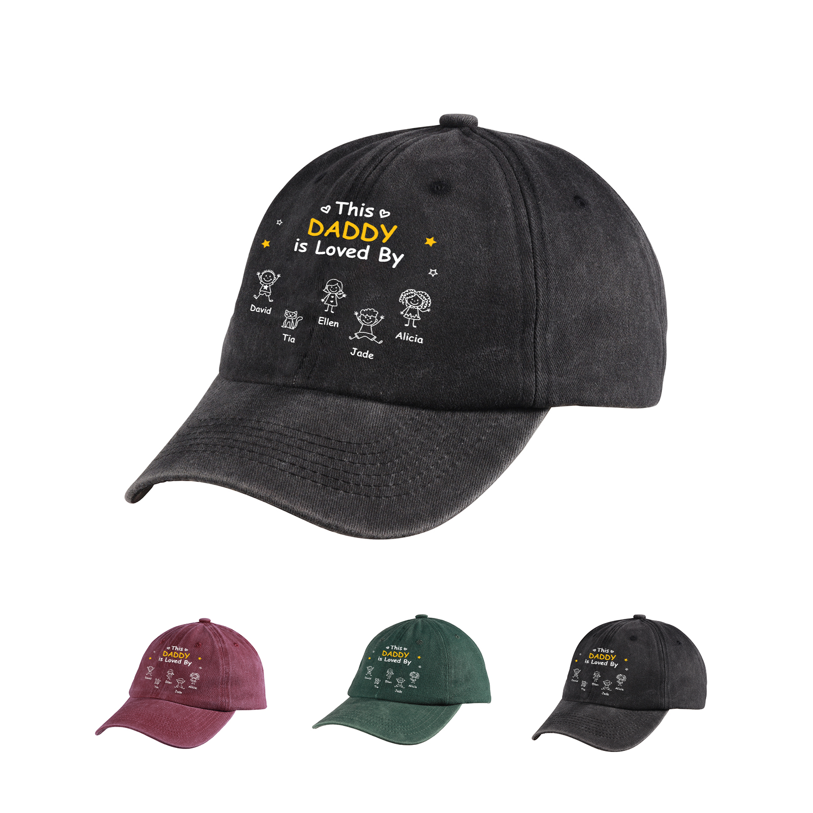 Personalized Cotton Baseball Cap Customized with 1–10 Names and a Child’s Drawing