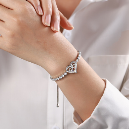 Personalized Tennis Bracelet with Infinity Heart Custom 2-4 Names and Birthstones Adjustable with Cubic Zirconia
