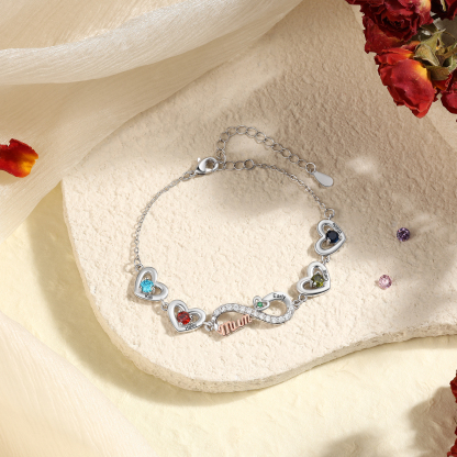 Personalized Infinity Heart Bracelet Mom Birthstones Bracelet Customized With 2–6 Names