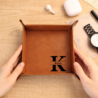Personalized Classic PU Leather Valet Tray with 10 Pattern Options Special Gift for Men