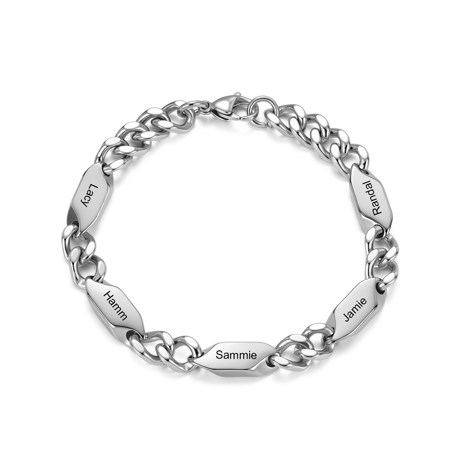Personalized Stainless Steel Curb Chain Bracelet Custom With 1-5 Engraved Names Gift For Dad Husband Family