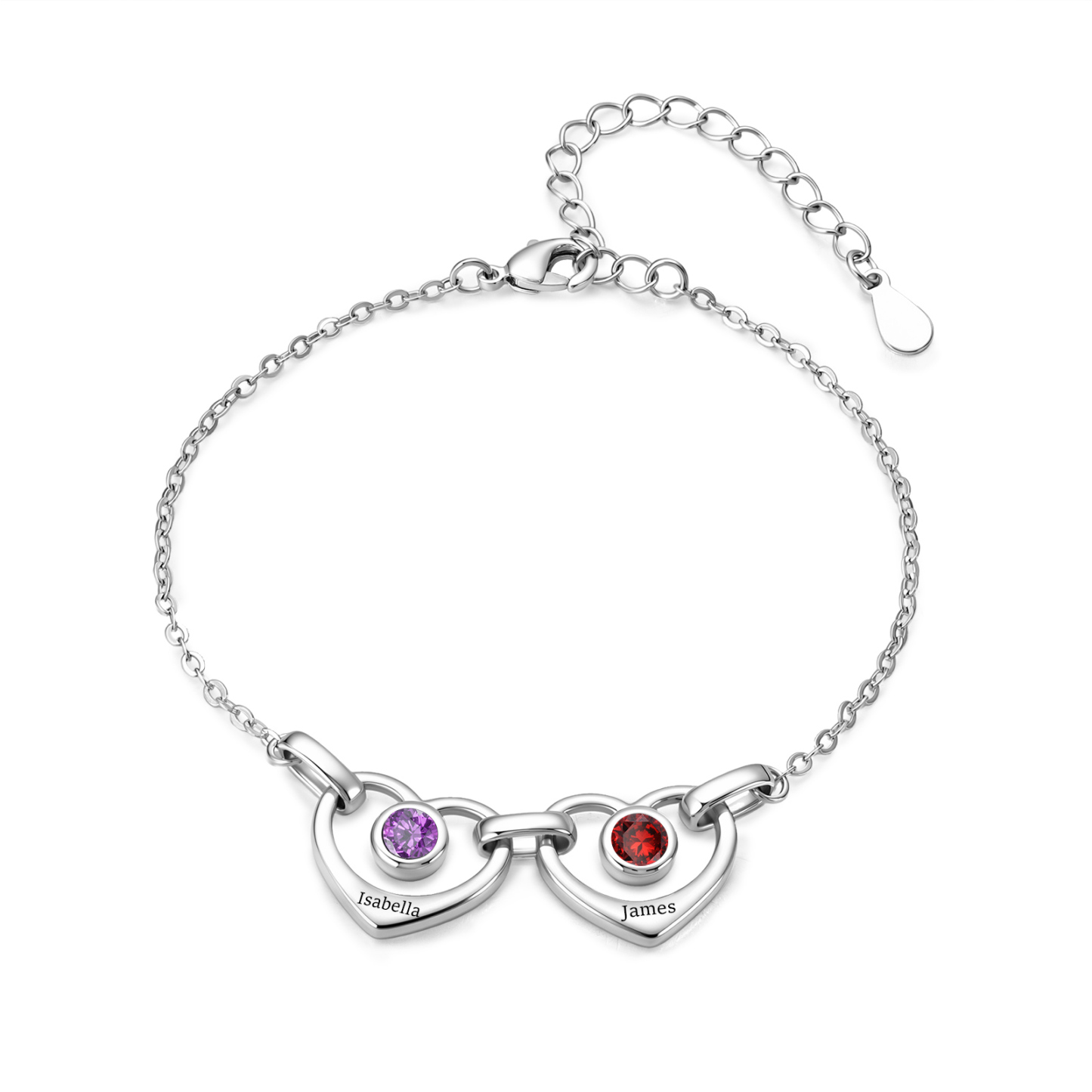 Personalized Intertwined Hearts Bracelet Customized With 1-5 Names And Birthstones Gift For Mom Or Girlfriend