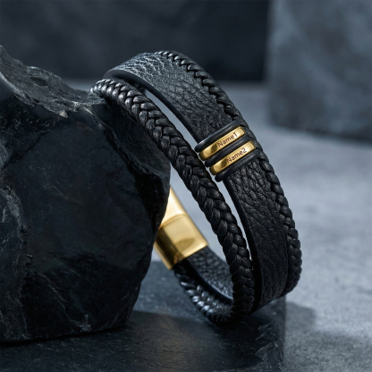 Personalized Braided Leather Bracelet for Men Custom with 2–6 Names Engraved