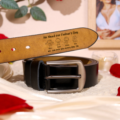 Personalized Leather Belt for Men Customized with 1-6 Names and Kids’ Drawing Gift for Dad Father’s Day