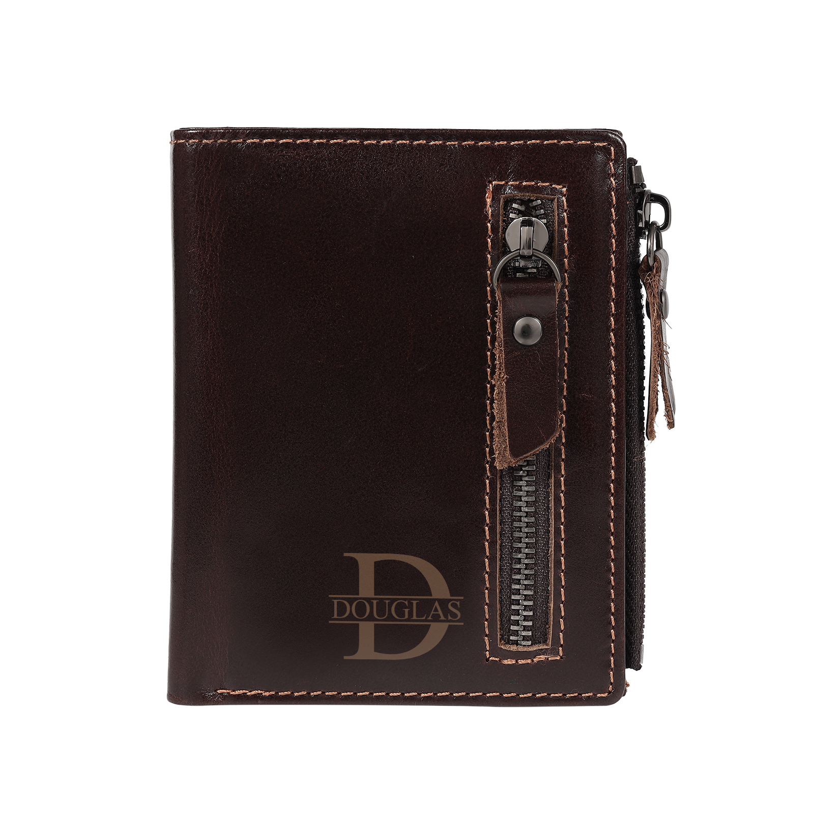 Personalized Leather RFID Bifold Wallet with Zipper for Men