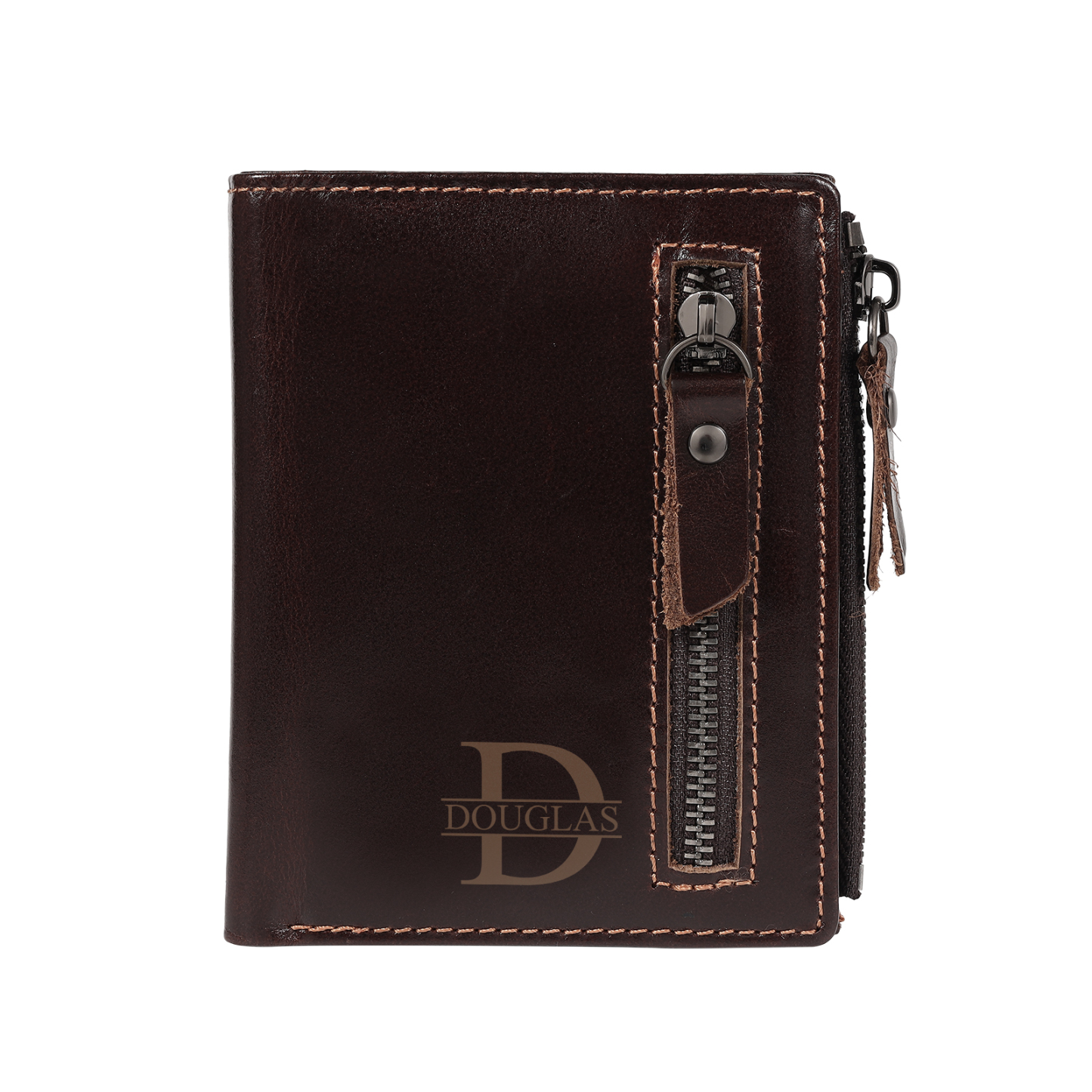 Personalized Leather RFID Bifold Wallet with Zipper for Men