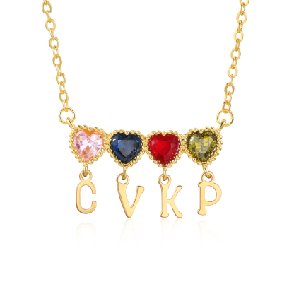Personalized Heart Birthstone Initials Necklace for Women