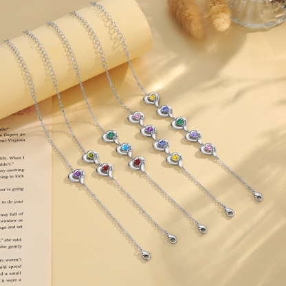 Personalized 1-5 Names Adjustable Heart Birthstone Bracelet | Jessemade