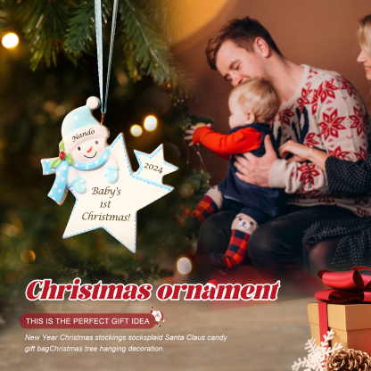 Custom Baby's First Christmas Snowman Star Ornament