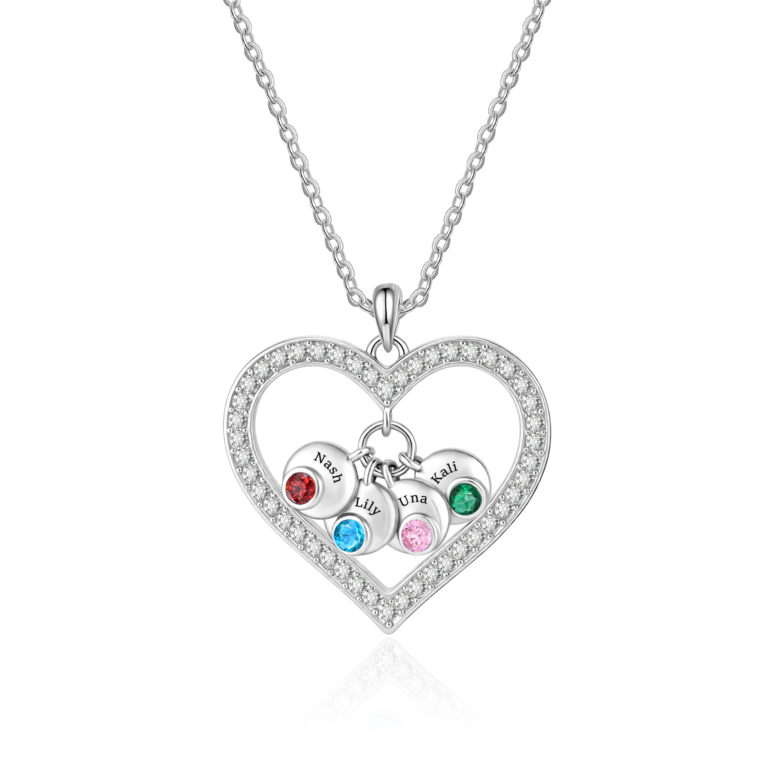 Personalized Heart Pendant Necklace Custom With 1-5 Names Birthstones