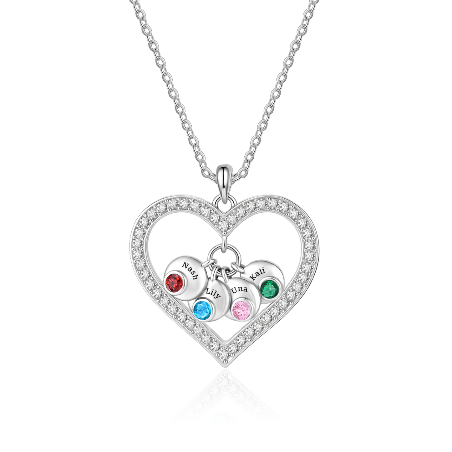 Personalized Heart Pendant Necklace Custom With 1-5 Names Birthstones