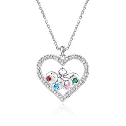 Personalized Heart Pendant Necklace Custom With 1-5 Names Birthstones