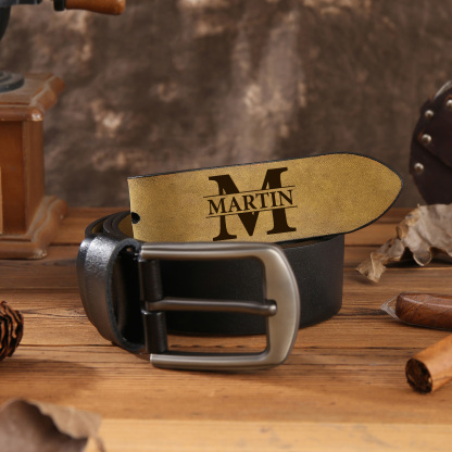Personalized Leather Belt For Men Custom Initial And Name Engraved Pattern
