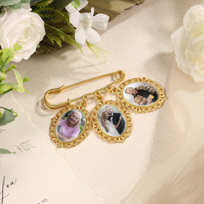 Personalized Wedding Photo Brooch Memorial Bridal Bouquet Groom Lapel Pin