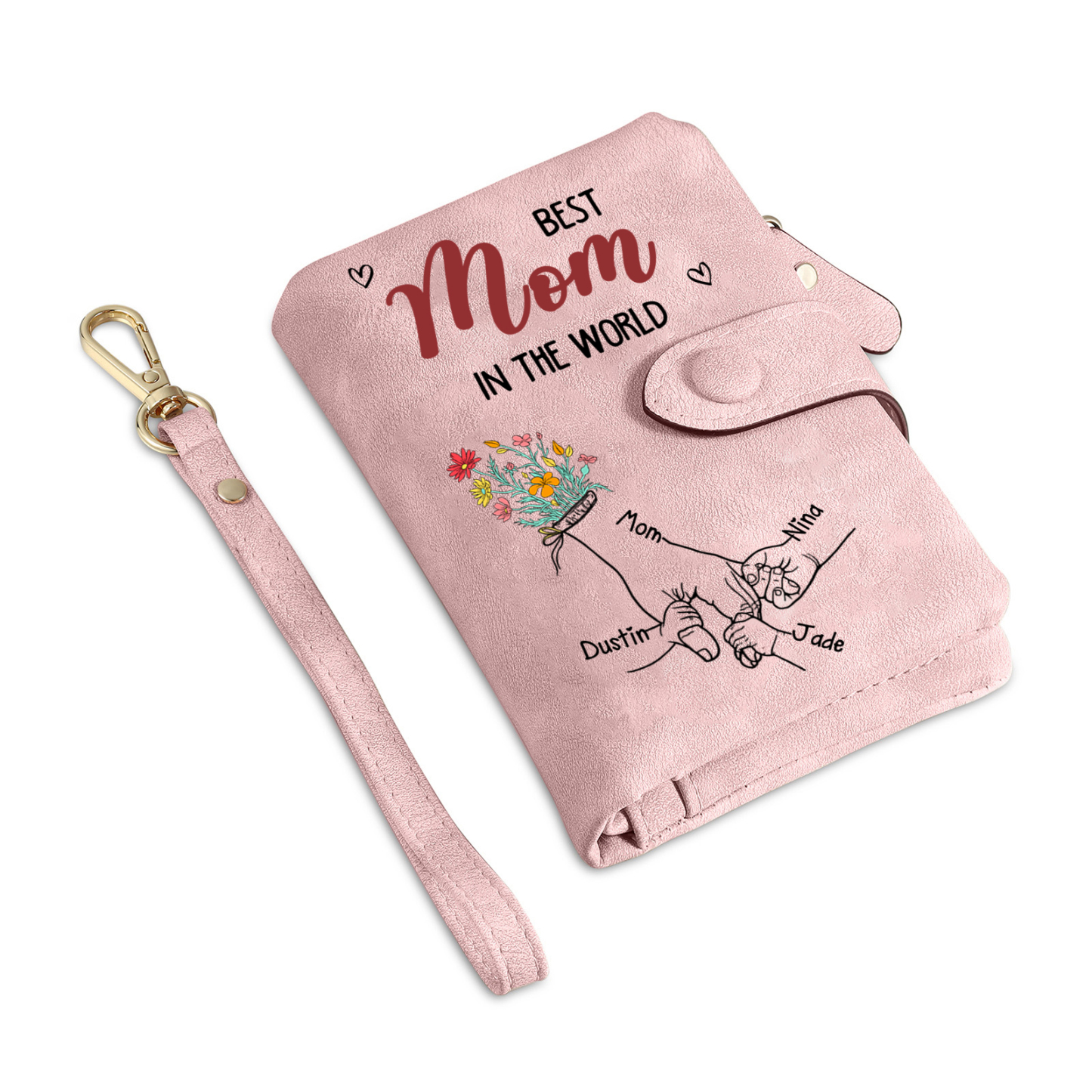Personalized Pink Wristlet Purse Wallet for Mom or Grandma