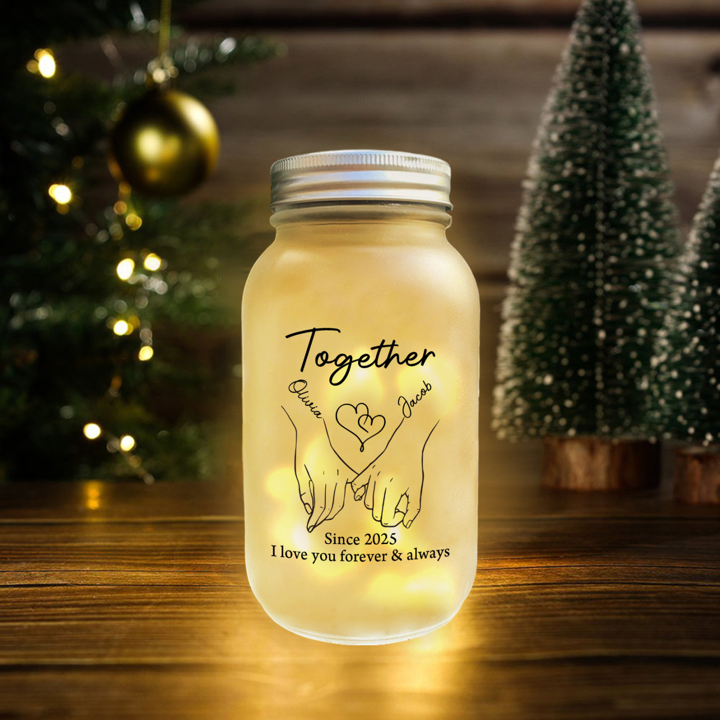 Personalized LED Mason Jar Night Light Custom Names Romantic Gift for Couples Anniversary Valentines Husband Wife Girlfriend Boyfriend | Jessemade