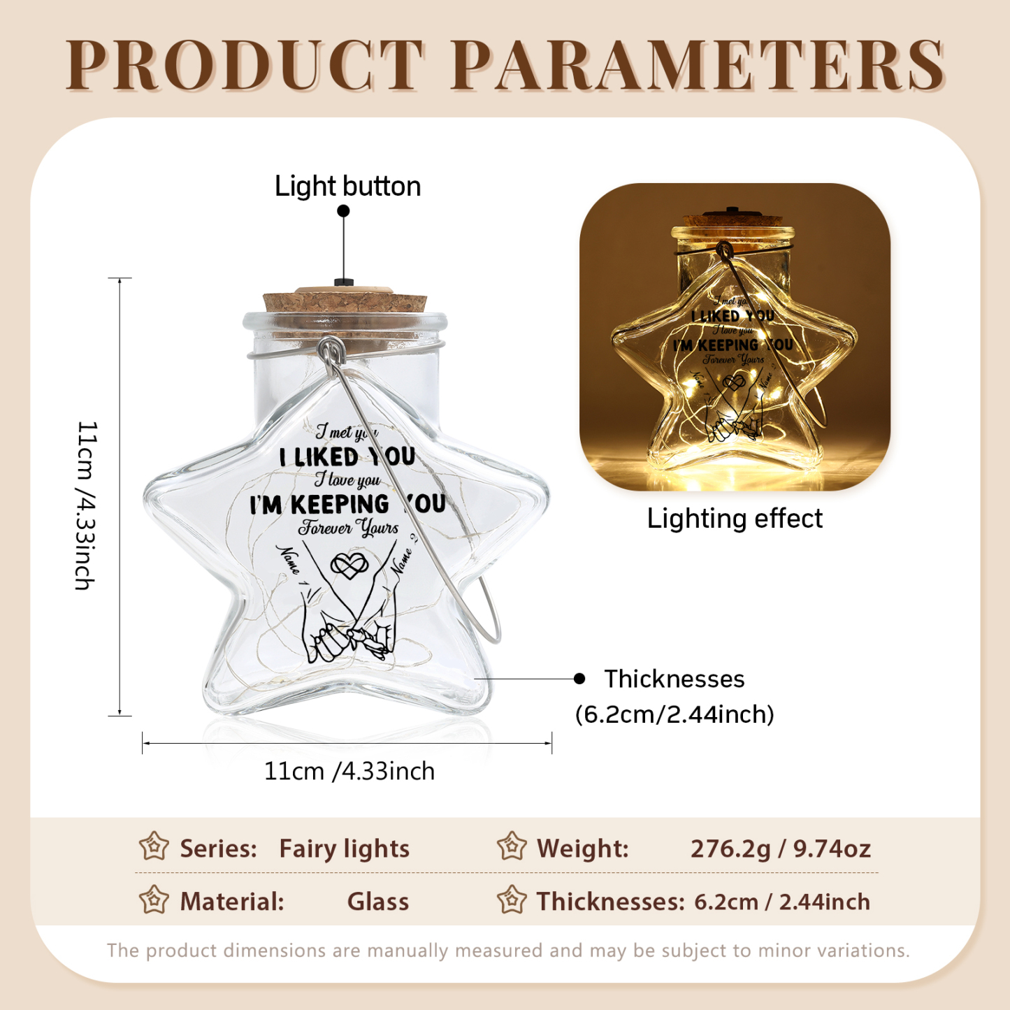 Personalized Star Glass LED Fairy Light Love Jar Night Lamp