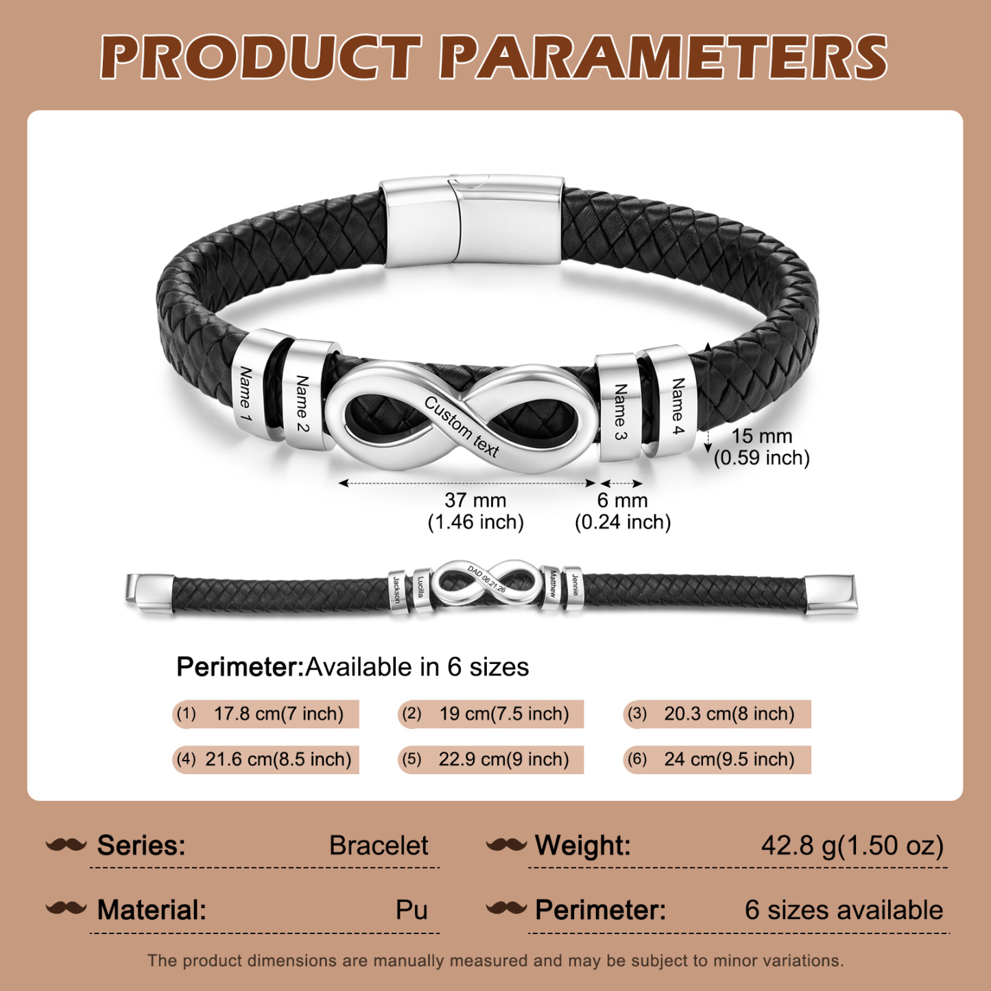 Personalized Infinity Men Bracelet Custom with 2–6 Names Braided Leather Bracelet