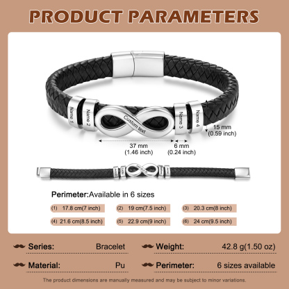 Personalized Infinity Men Bracelet Custom with 2–6 Names Braided Leather Bracelet