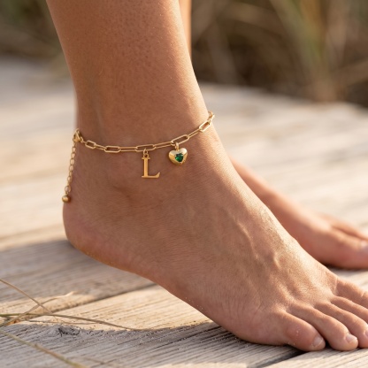 Personalized Birthstone Initial Anklet Minimalist Summer Anklet Bracelet