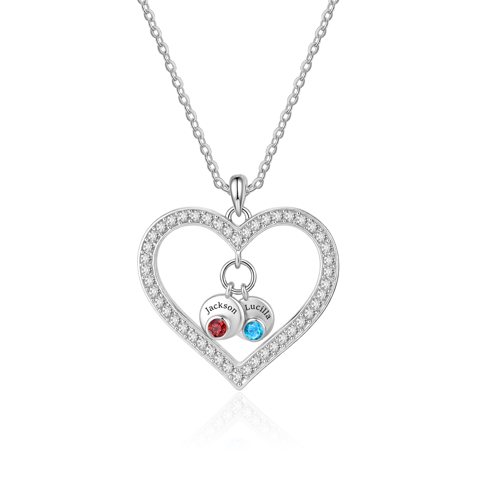 Personalized Heart Pendant Necklace Custom With 1-5 Names Birthstones