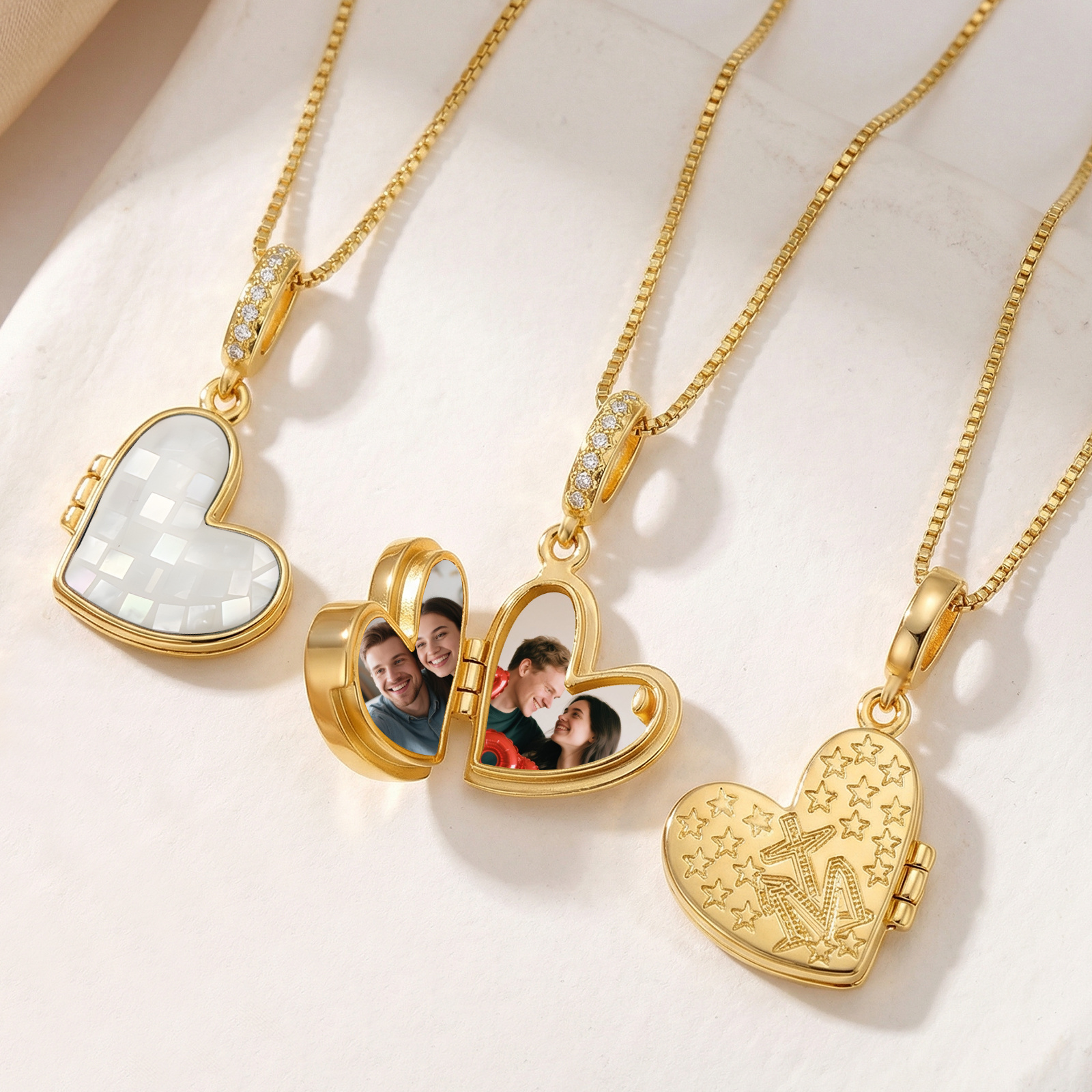 Personalized Heart Photo Locket Necklace for Her White Abalone Necklace