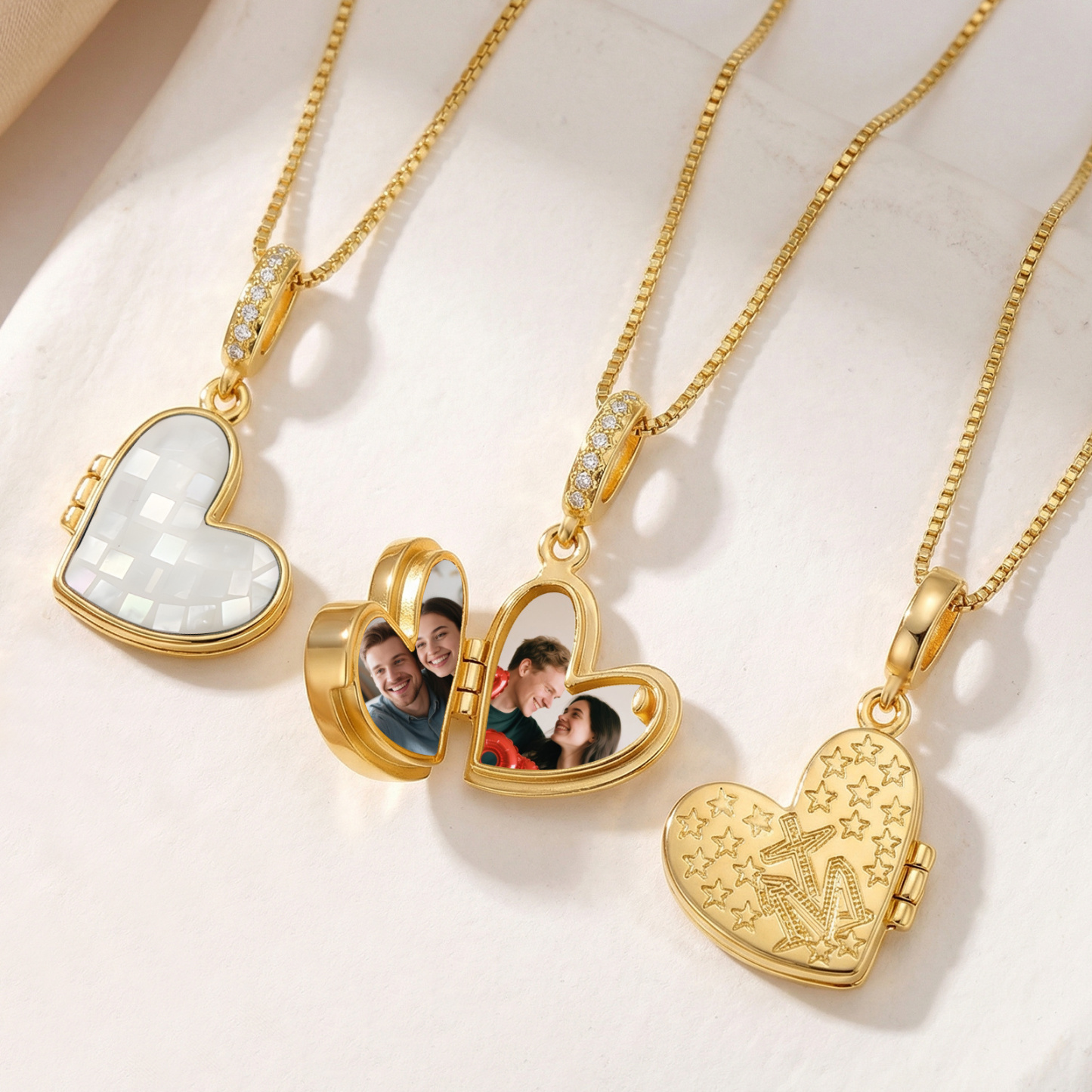 Personalized Heart Photo Locket Necklace for Her White Abalone Necklace